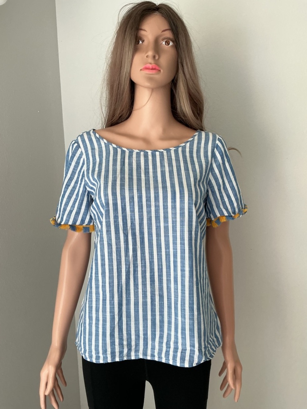 Talbots Blue and White Striped Scoop Neck Short Sleeve Top
